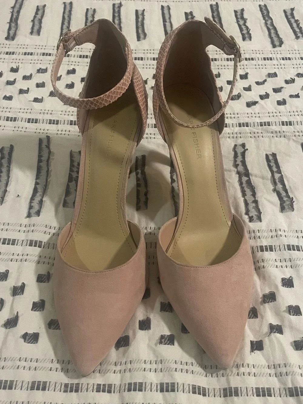 Marc Fisher Nude Suede Pointed-Toe Ankle-Strap Heels